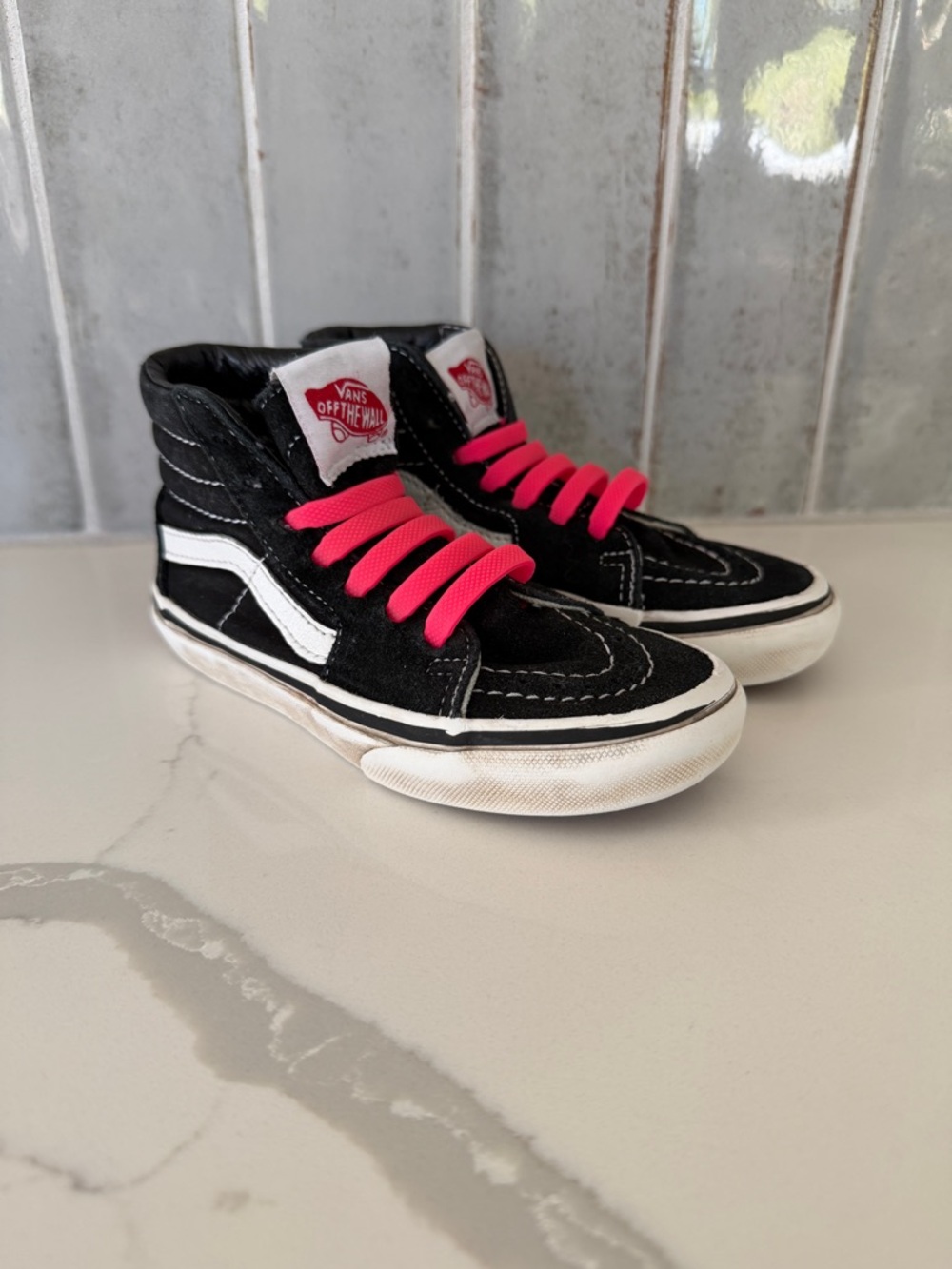 Vans Black High-Top Sneakers with Hot Pink Laces